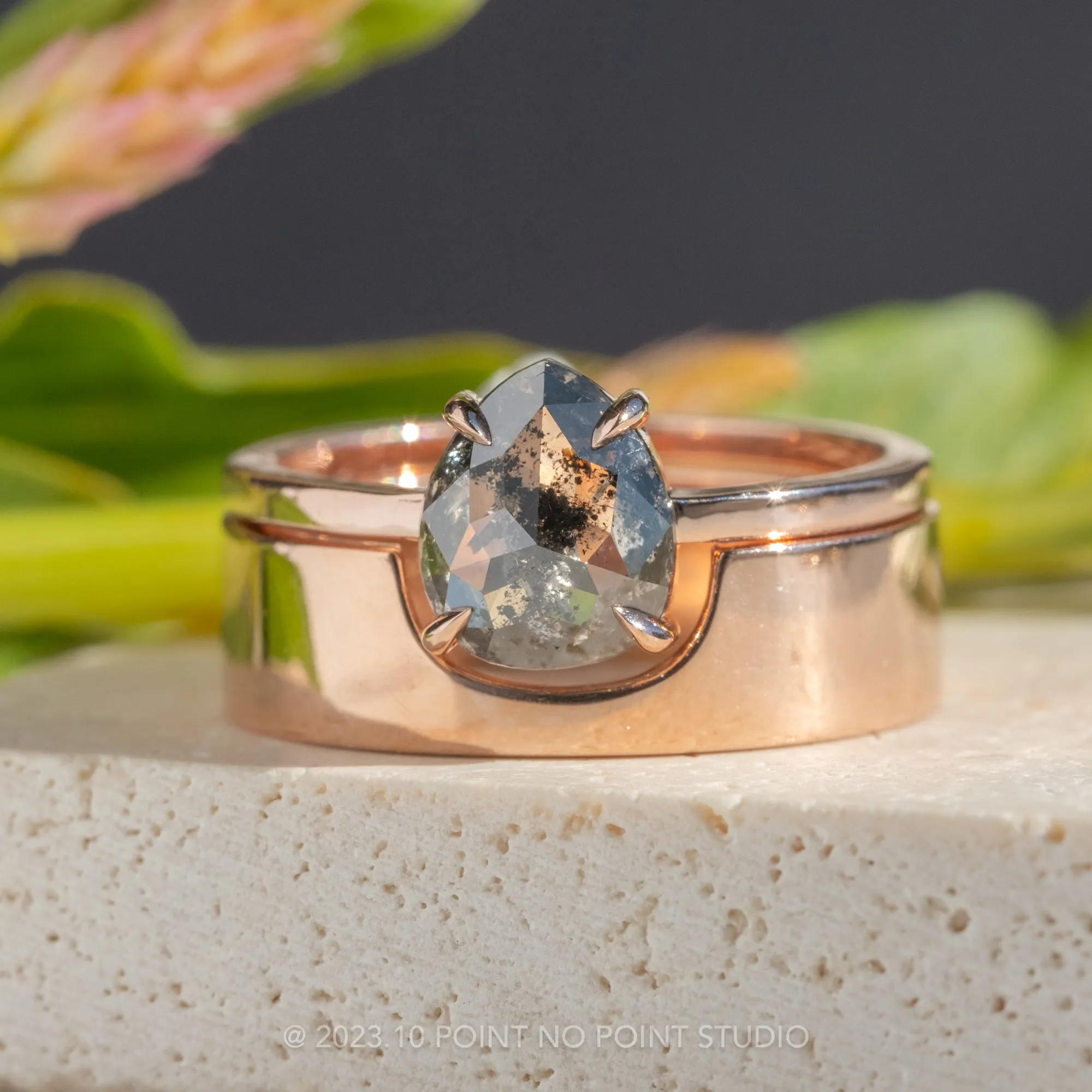 Ellipse Setting, 6mm 14k Rose Gold Wedding Band, Polished Finish