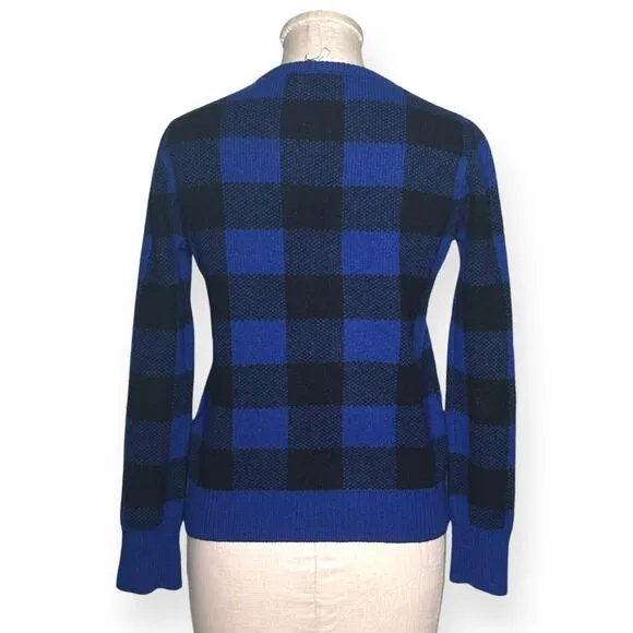 EQUIPMENT 100% Wool Sweater Check Plaid Preppy Varsity Ivy League Blue Black