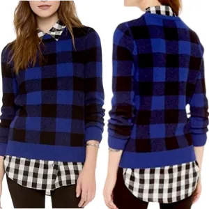 EQUIPMENT 100% Wool Sweater Check Plaid Preppy Varsity Ivy League Blue Black