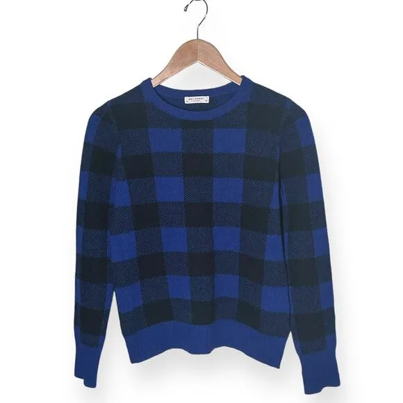 EQUIPMENT 100% Wool Sweater Check Plaid Preppy Varsity Ivy League Blue Black