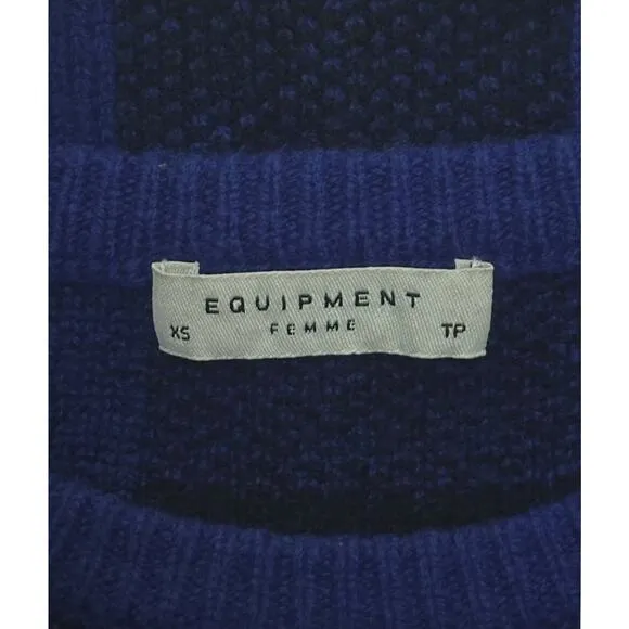 EQUIPMENT 100% Wool Sweater Check Plaid Preppy Varsity Ivy League Blue Black