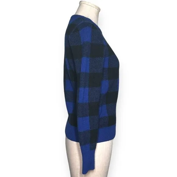 EQUIPMENT 100% Wool Sweater Check Plaid Preppy Varsity Ivy League Blue Black