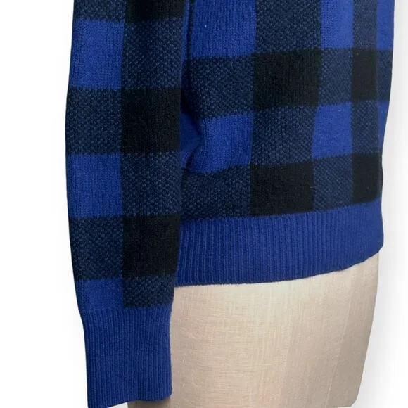 EQUIPMENT 100% Wool Sweater Check Plaid Preppy Varsity Ivy League Blue Black