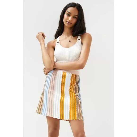 EVA FRANCO Pleated Knit Mini Skirt Metallic Pastel Stripe size Large