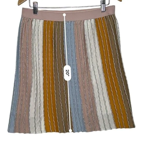 EVA FRANCO Pleated Knit Mini Skirt Metallic Pastel Stripe size Large