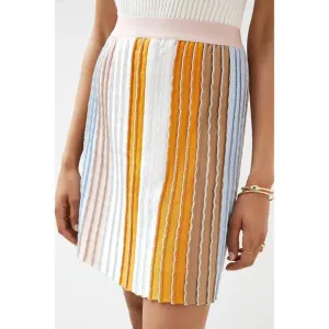 EVA FRANCO Pleated Knit Mini Skirt Metallic Pastel Stripe size Large