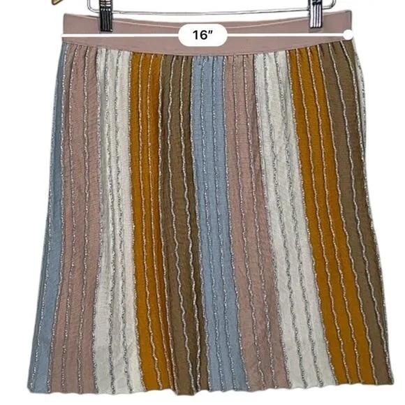 EVA FRANCO Pleated Knit Mini Skirt Metallic Pastel Stripe size Large
