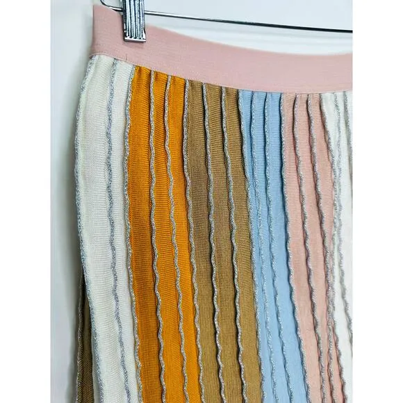 EVA FRANCO Pleated Knit Mini Skirt Metallic Pastel Stripe size Large