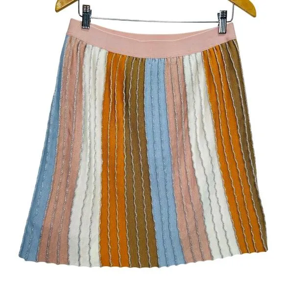 EVA FRANCO Pleated Knit Mini Skirt Metallic Pastel Stripe size Large