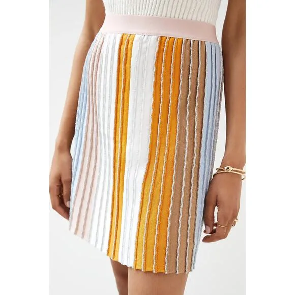 EVA FRANCO Pleated Knit Mini Skirt Metallic Pastel Stripe size Large