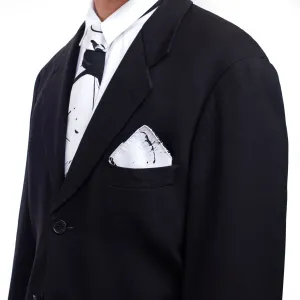 Fancy Black & White Silk Tie & Handkerchief Set