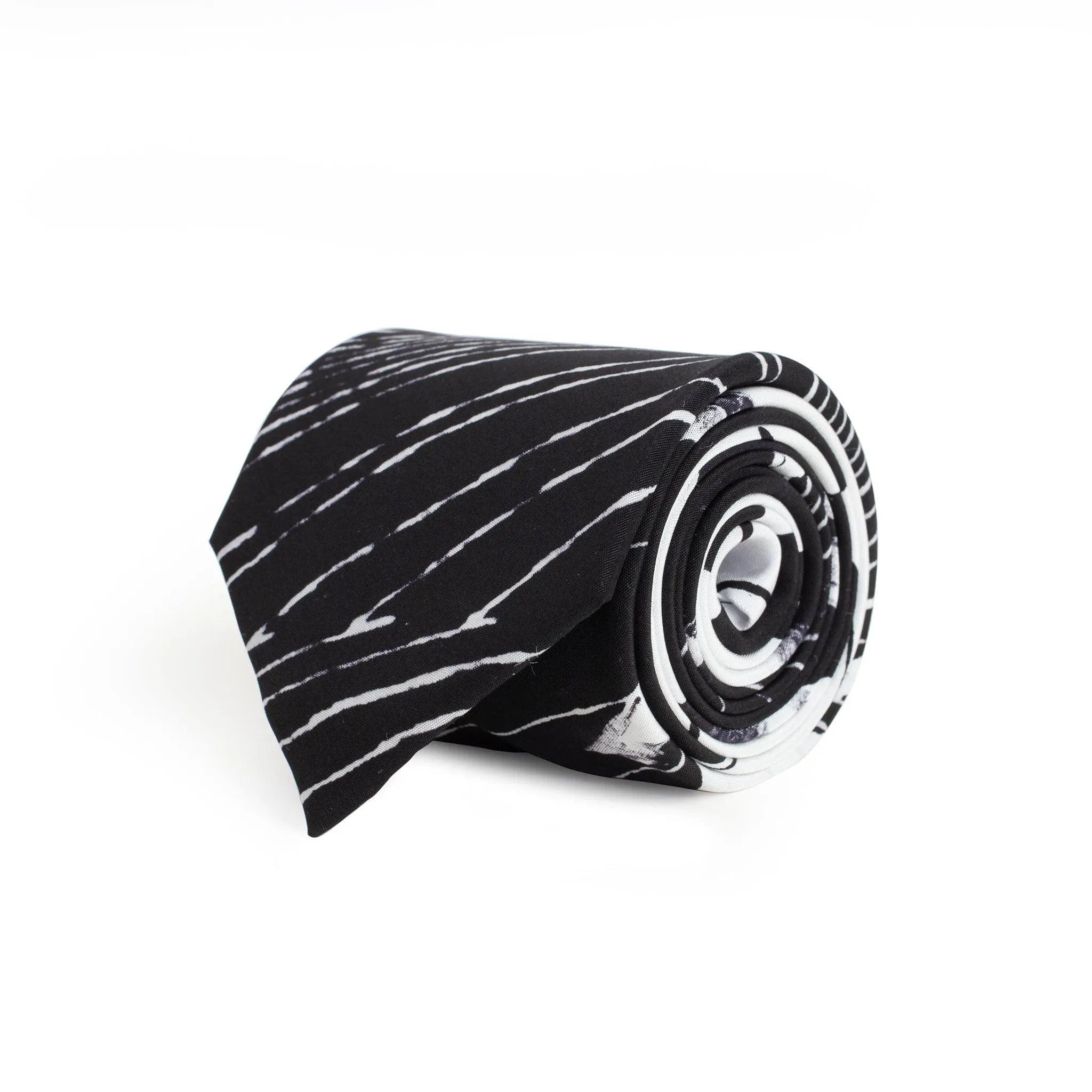 Fancy Black & White Silk Tie & Handkerchief Set