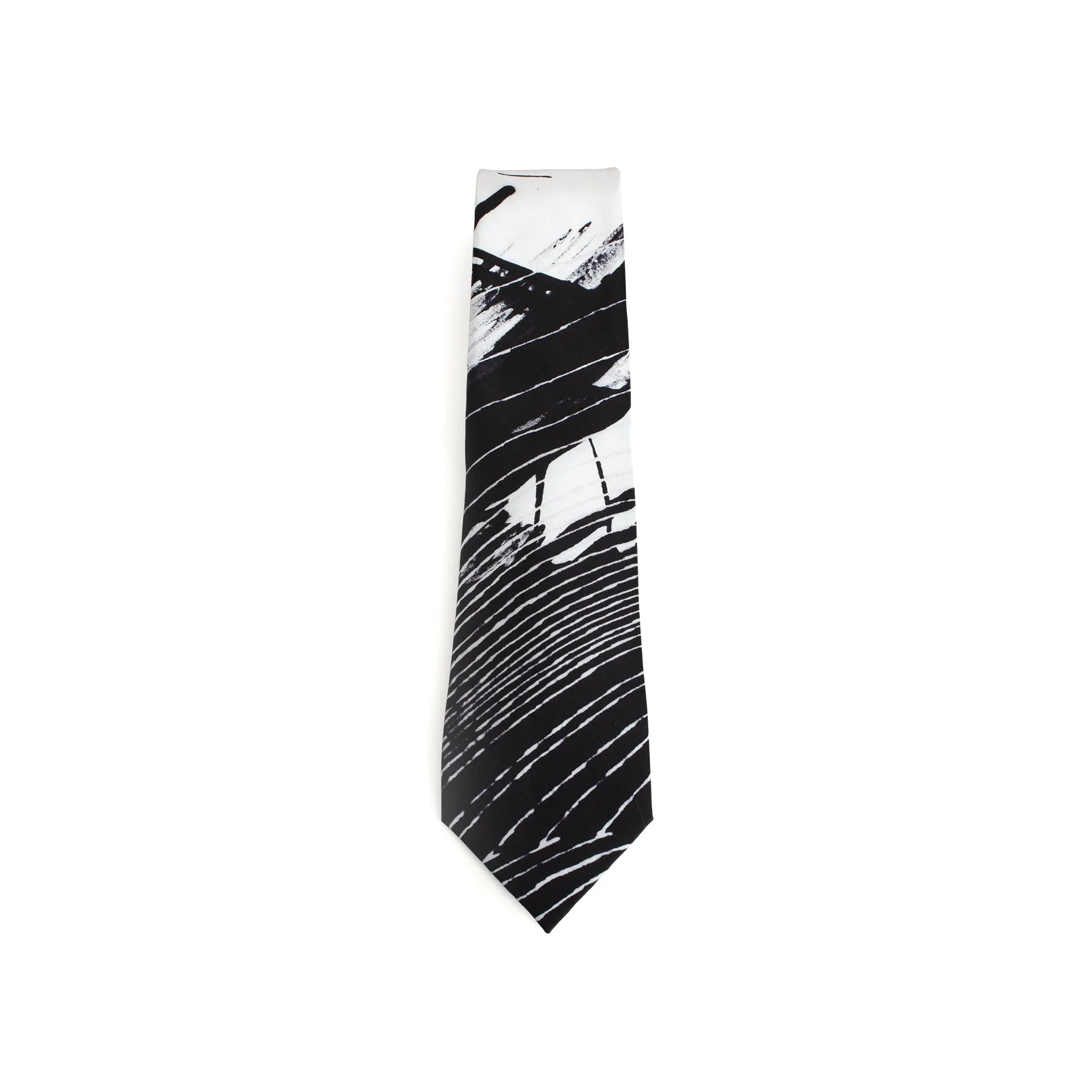 Fancy Black & White Silk Tie & Handkerchief Set