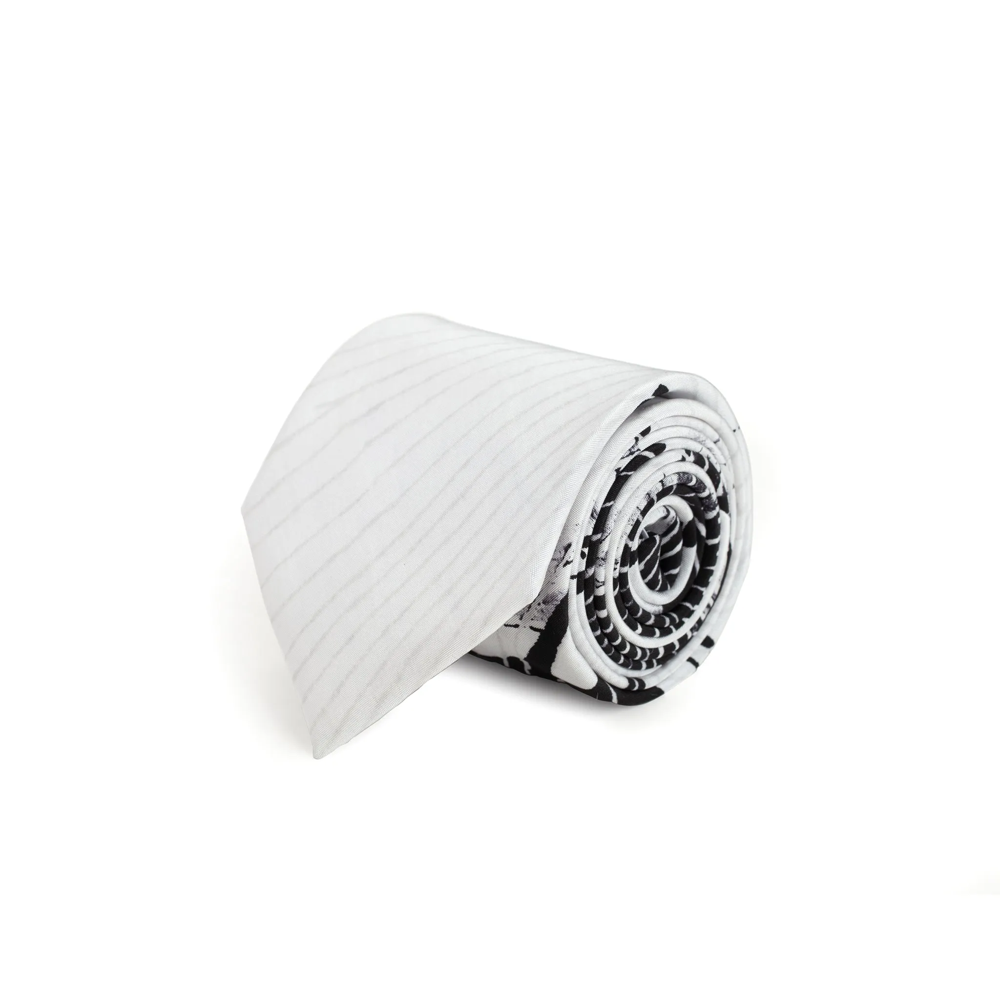 Fancy Black & White Silk Tie & Handkerchief Set