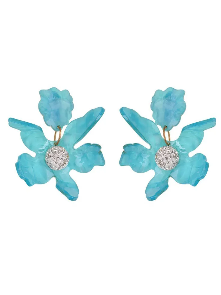Fashion Jewelry Simple Personality New Earrings Acrylic Flower Earrings Zircon Ladies Petal Earrings