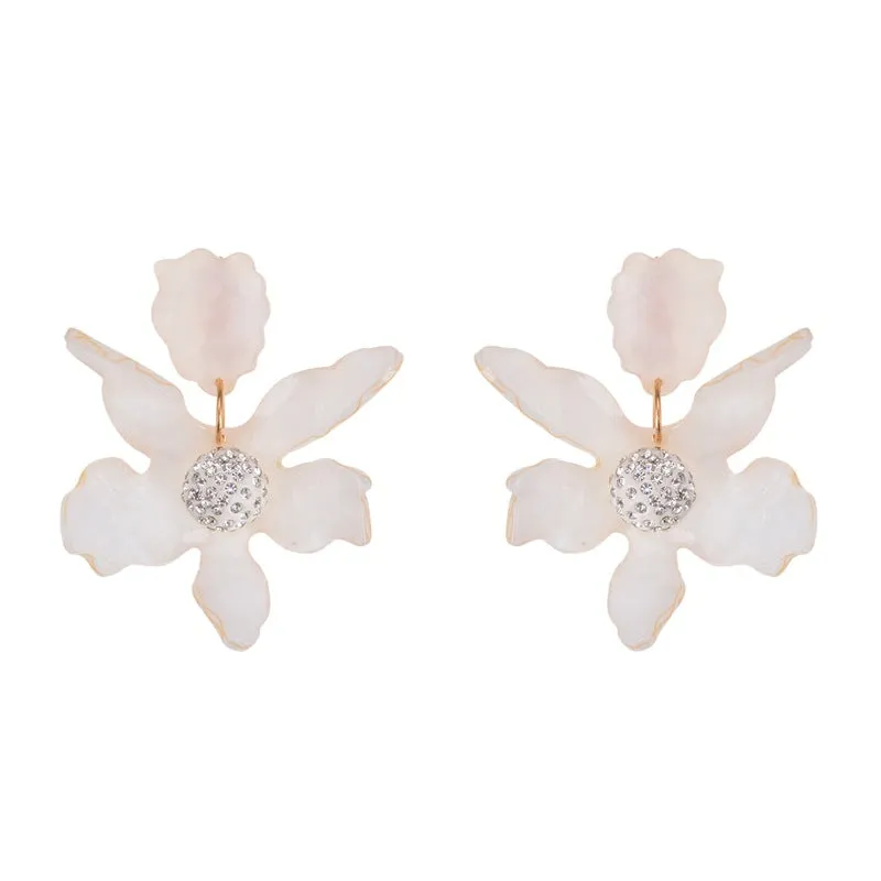 Fashion Jewelry Simple Personality New Earrings Acrylic Flower Earrings Zircon Ladies Petal Earrings