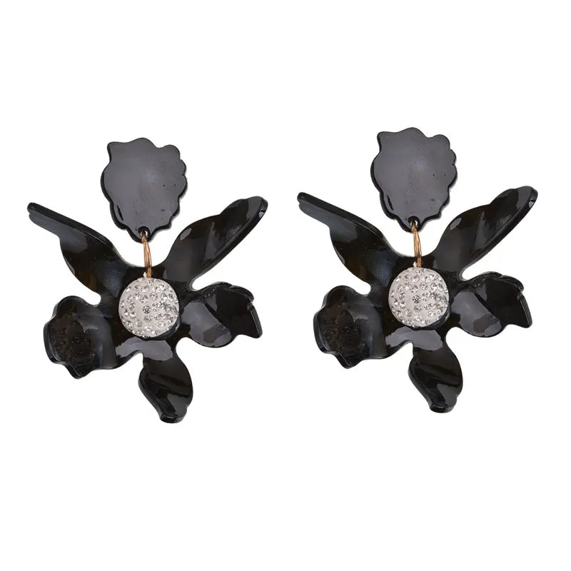 Fashion Jewelry Simple Personality New Earrings Acrylic Flower Earrings Zircon Ladies Petal Earrings