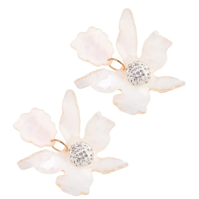 Fashion Jewelry Simple Personality New Earrings Acrylic Flower Earrings Zircon Ladies Petal Earrings
