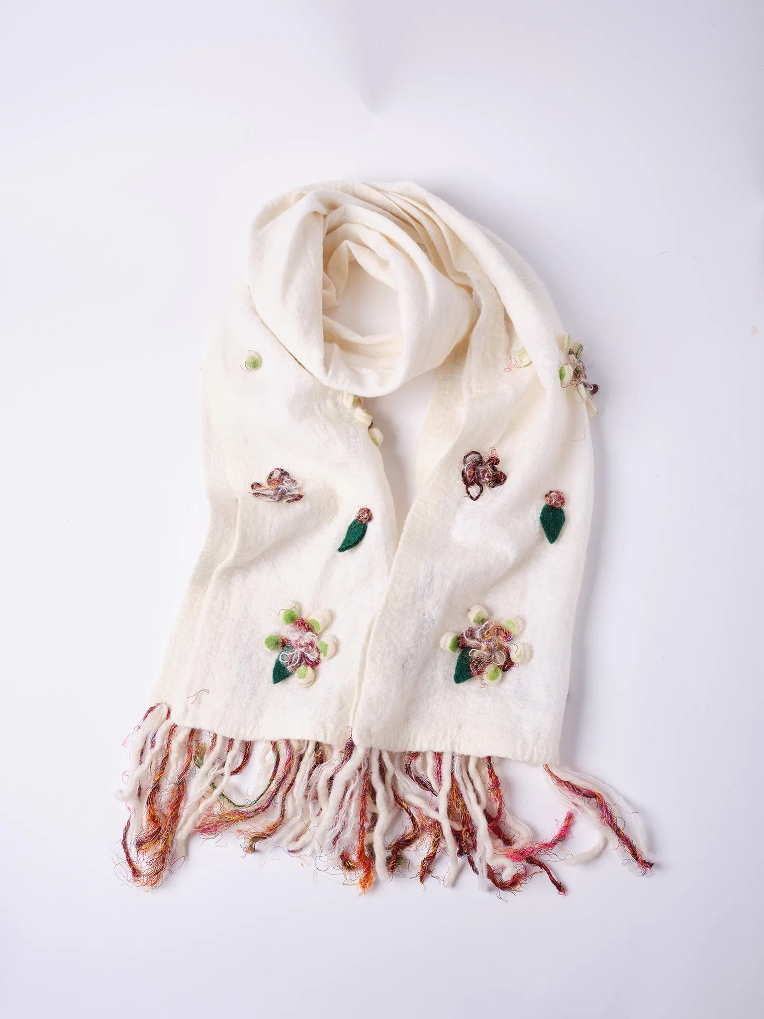 Felted Floral Scarf with Fringes.