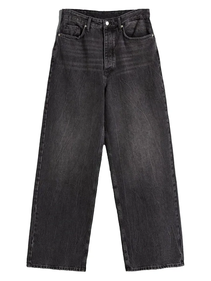 Female Simple Wide Leg Solid Color Wear-resisting Jeans