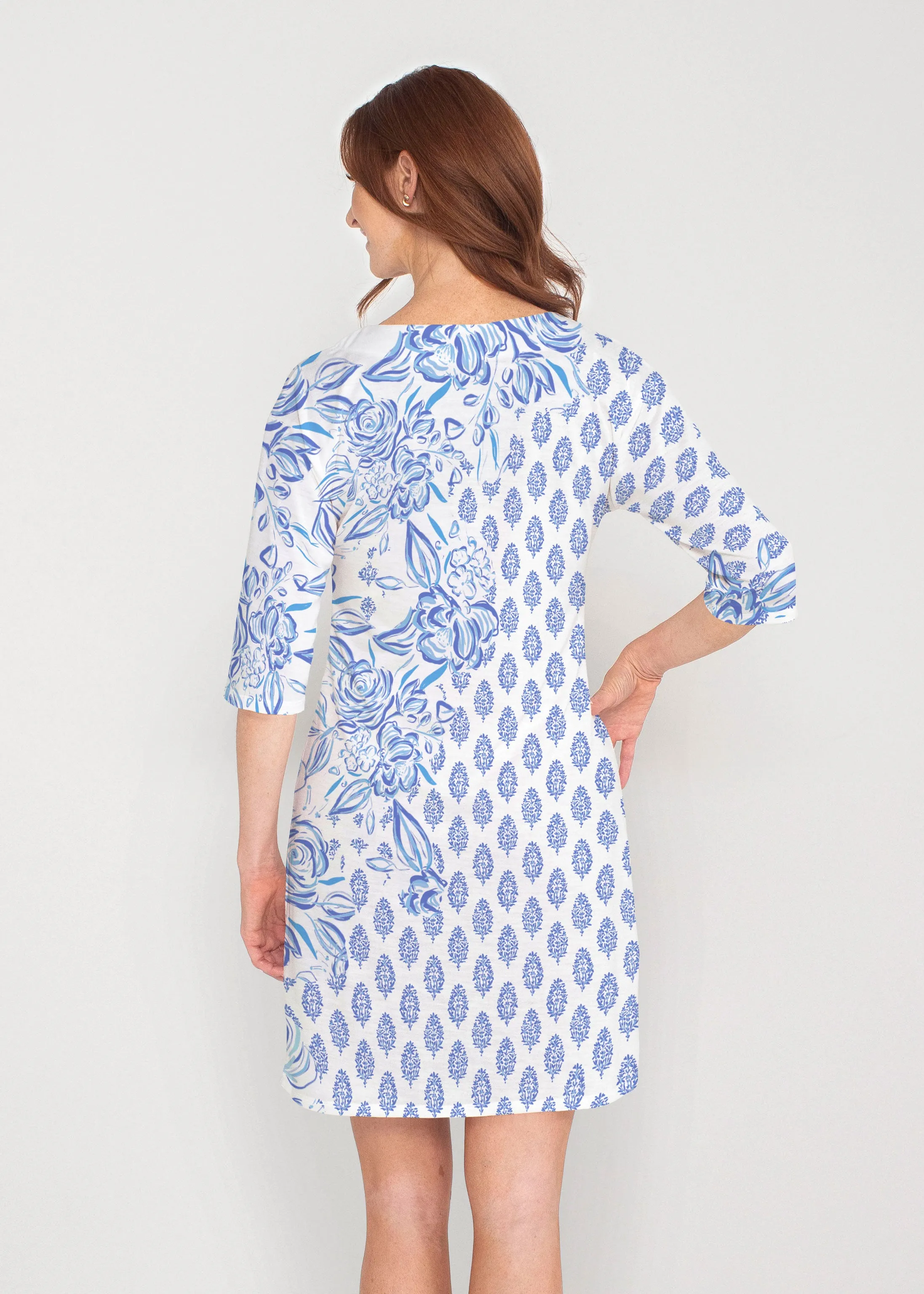 Flora (8041) ~ Drop Shoulder 3/4 Sleeve V-Neck Dress