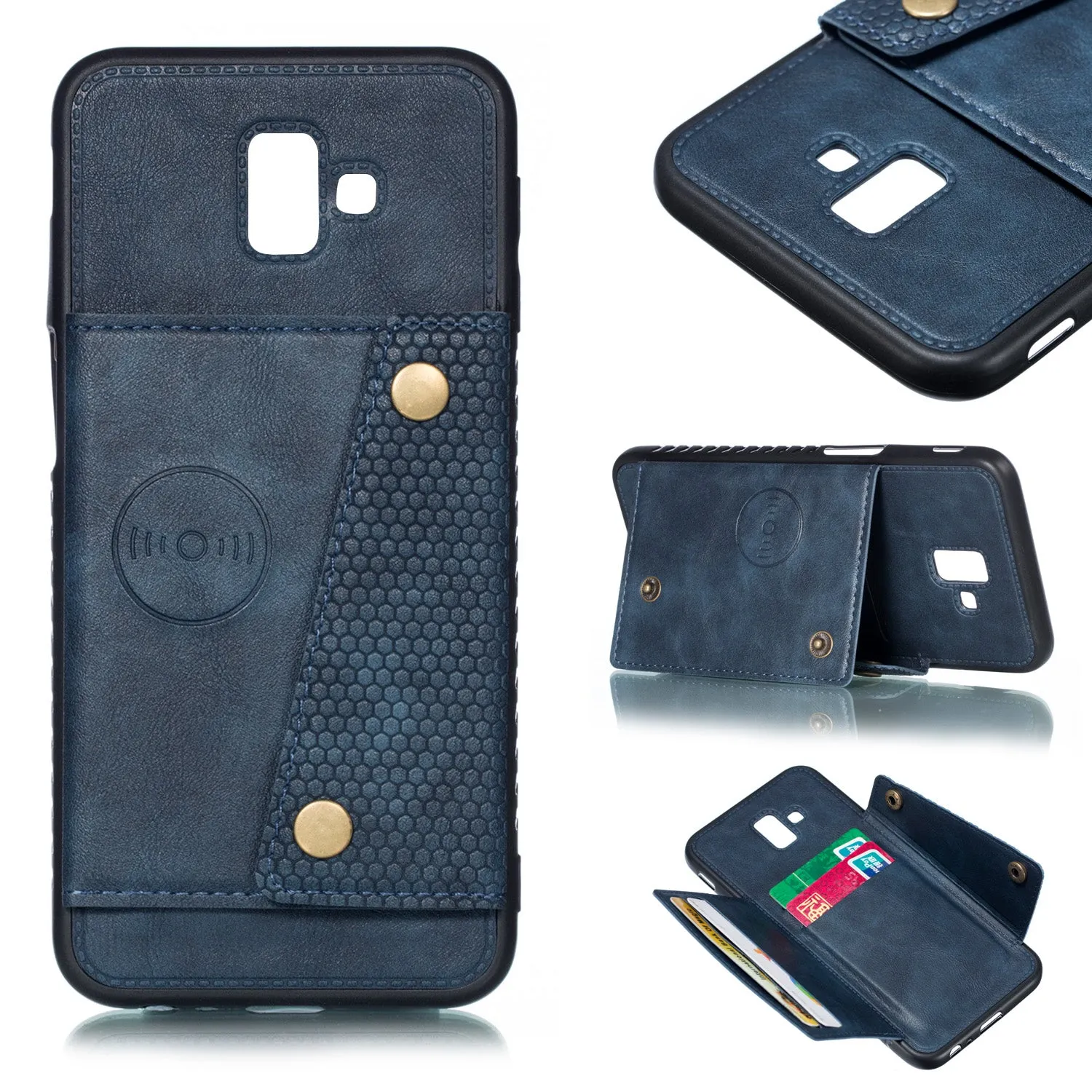 For Samsung J6 PLUS Double Buckle Non-slip Shockproof Cell Phone Case with Card Slot Bracket Light Brown