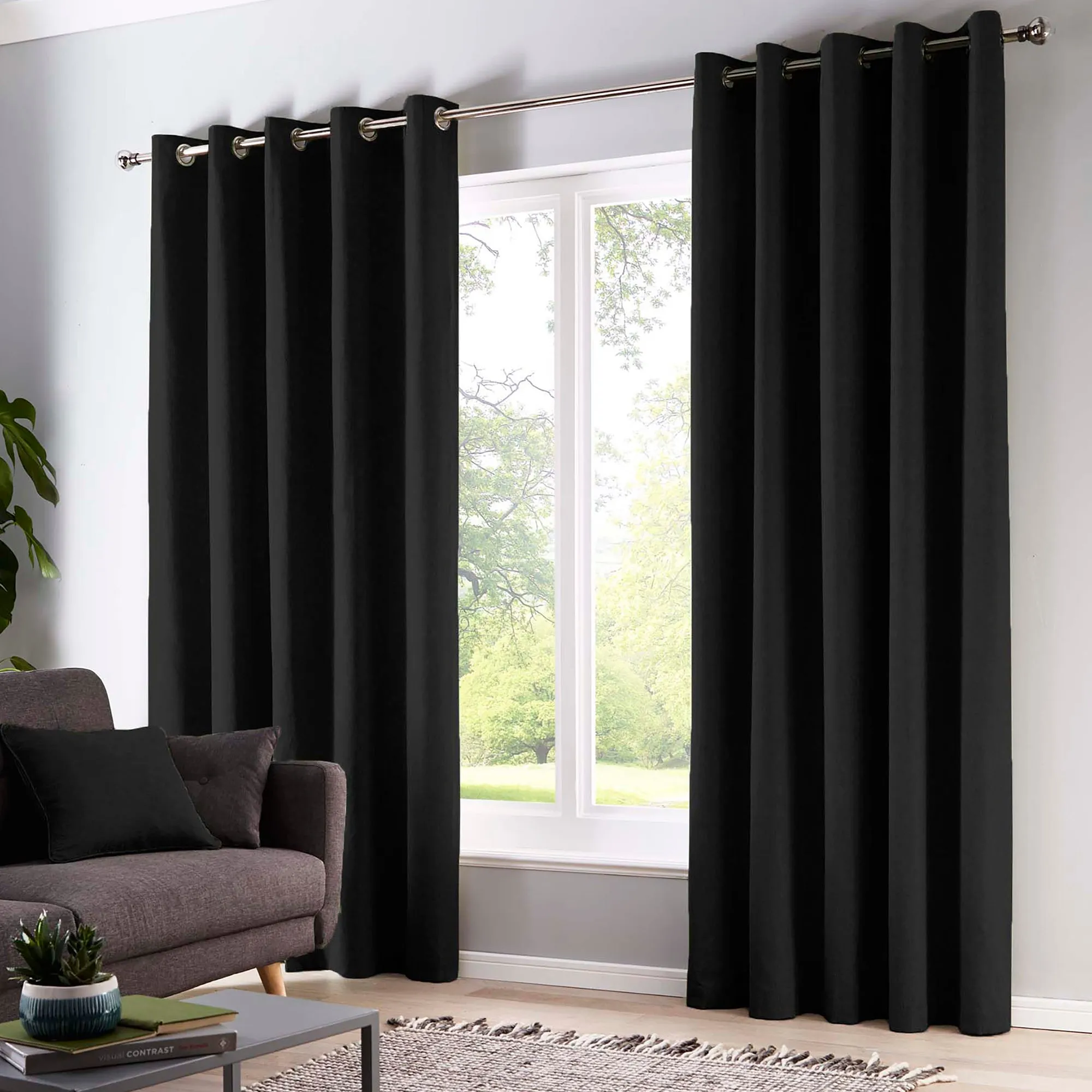 Fusion Sorbonne Eyelet Curtains  - Black