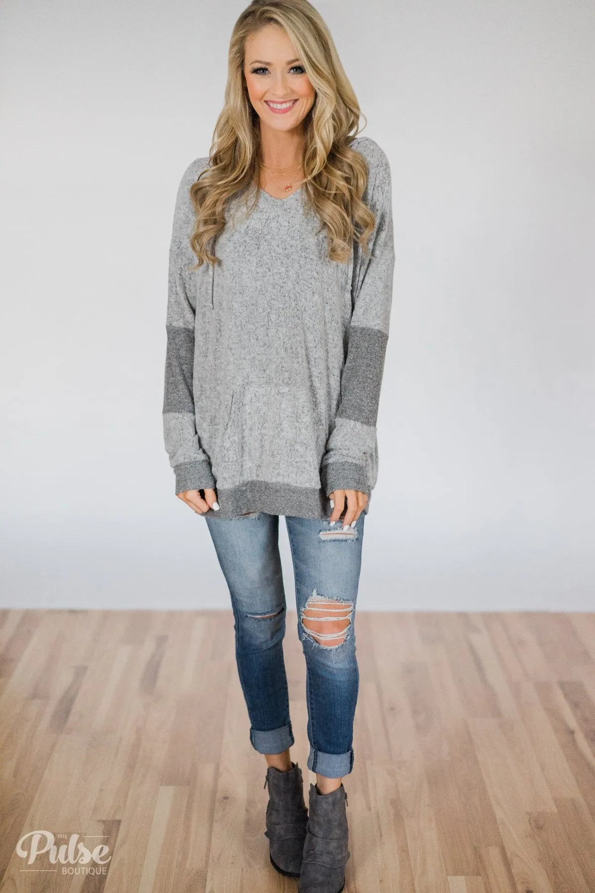 Fuzzy Favorite Hoodie- Heather Grey