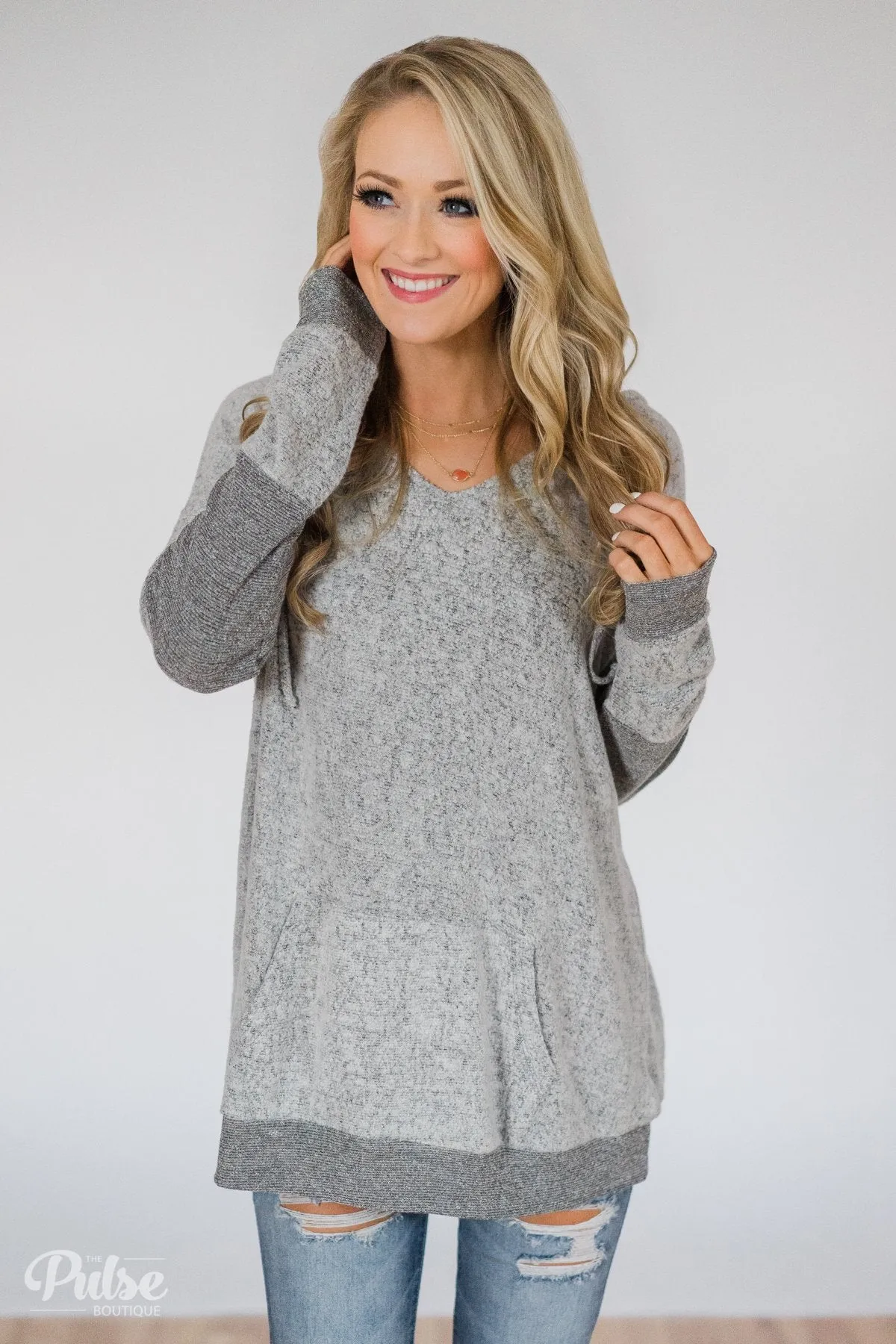 Fuzzy Favorite Hoodie- Heather Grey