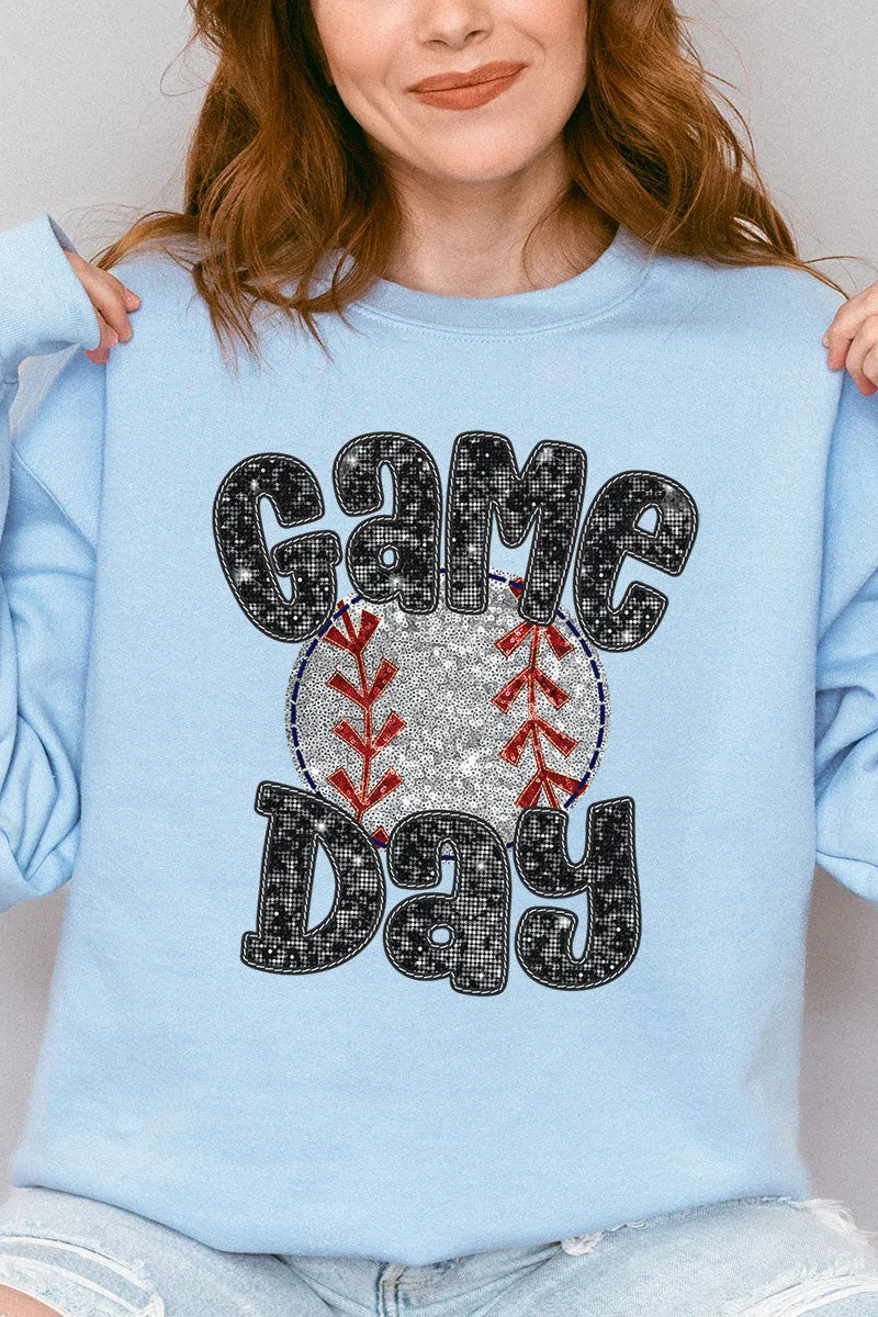 Game Day Baseball Faux Sequin Transfer Unisex NuBlend Crew Sweatshirt