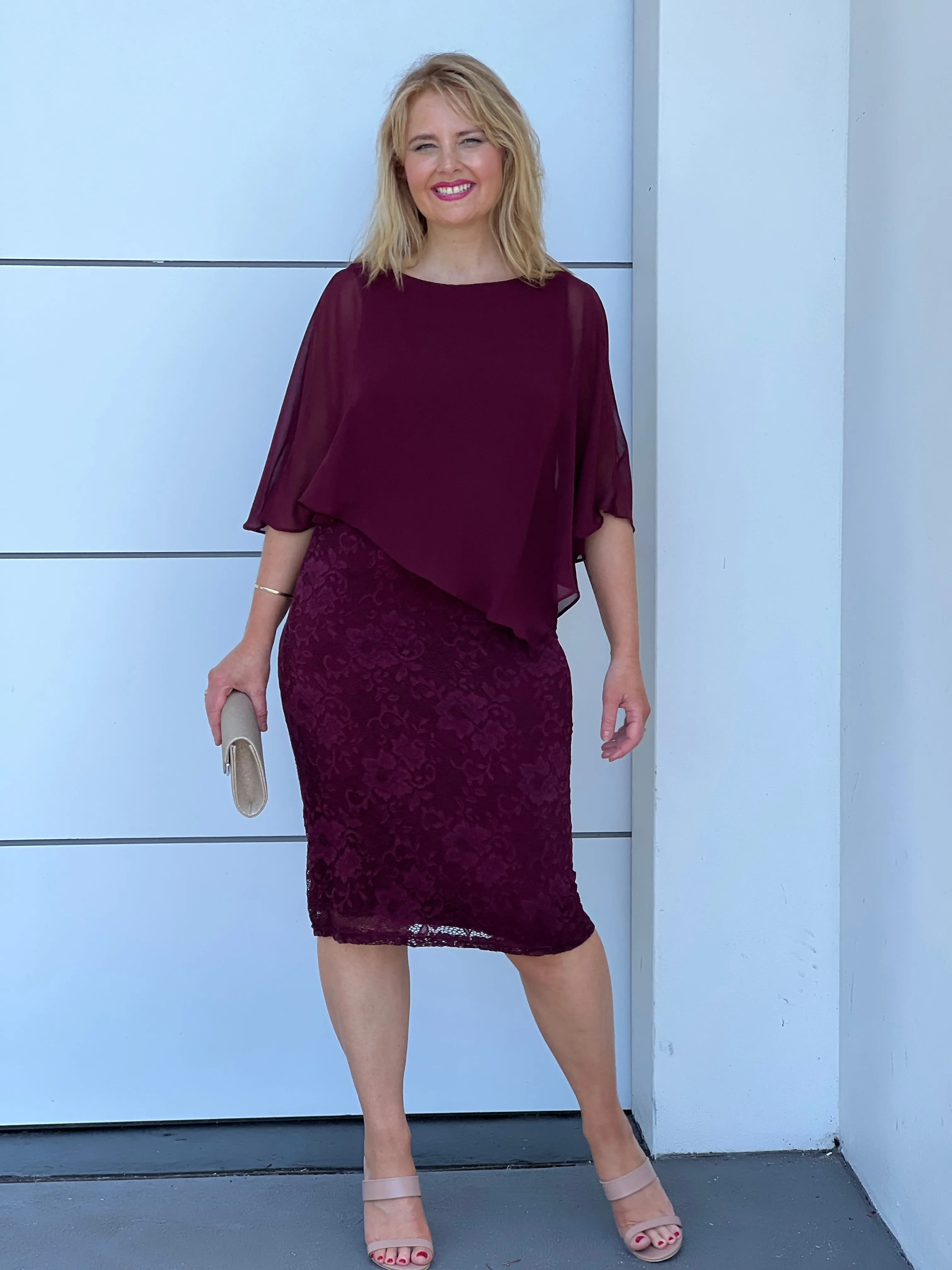 Geraldine Burgundy Lace Dress