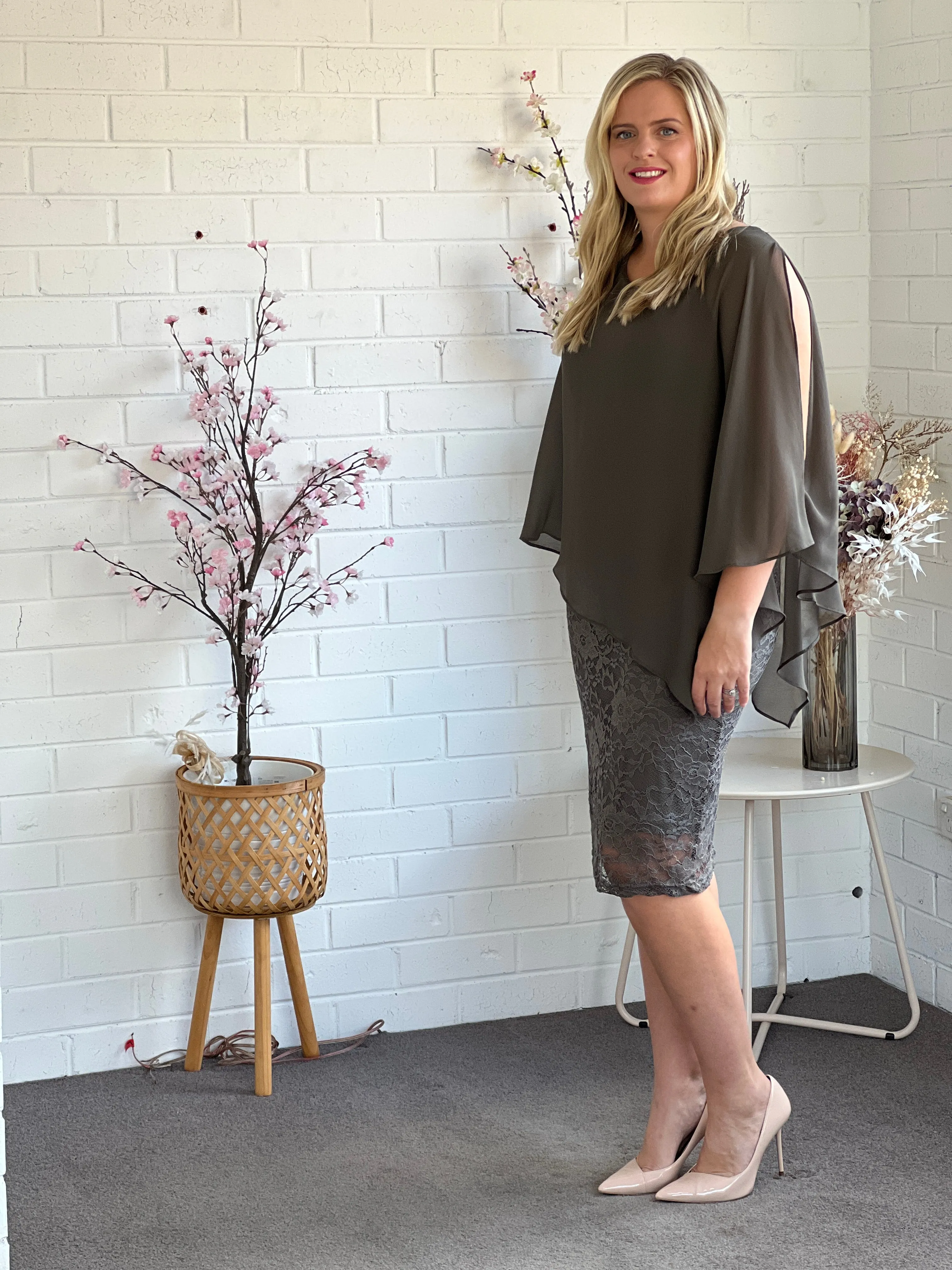 Geraldine Khaki Lace Dress