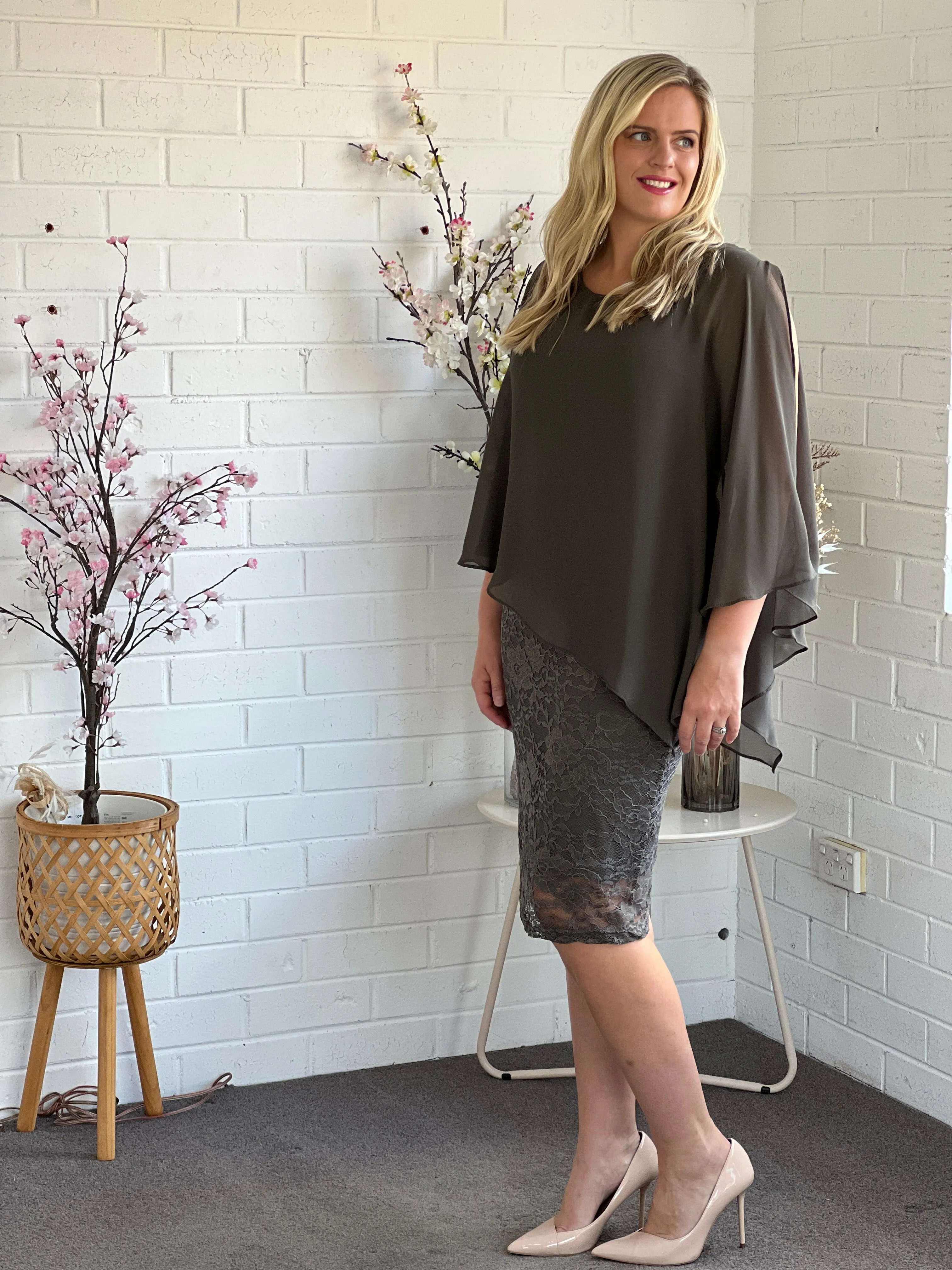 Geraldine Khaki Lace Dress