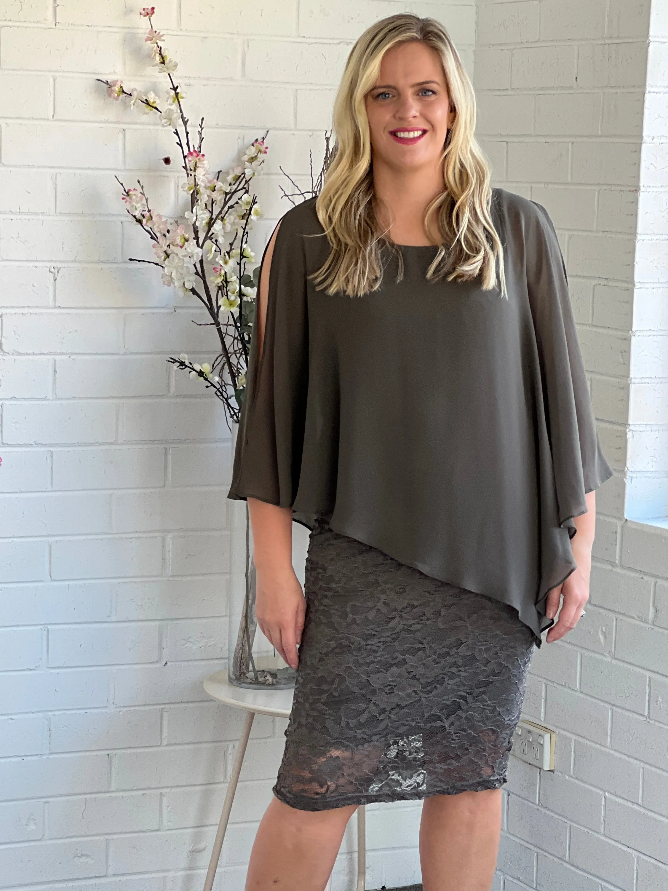 Geraldine Khaki Lace Dress