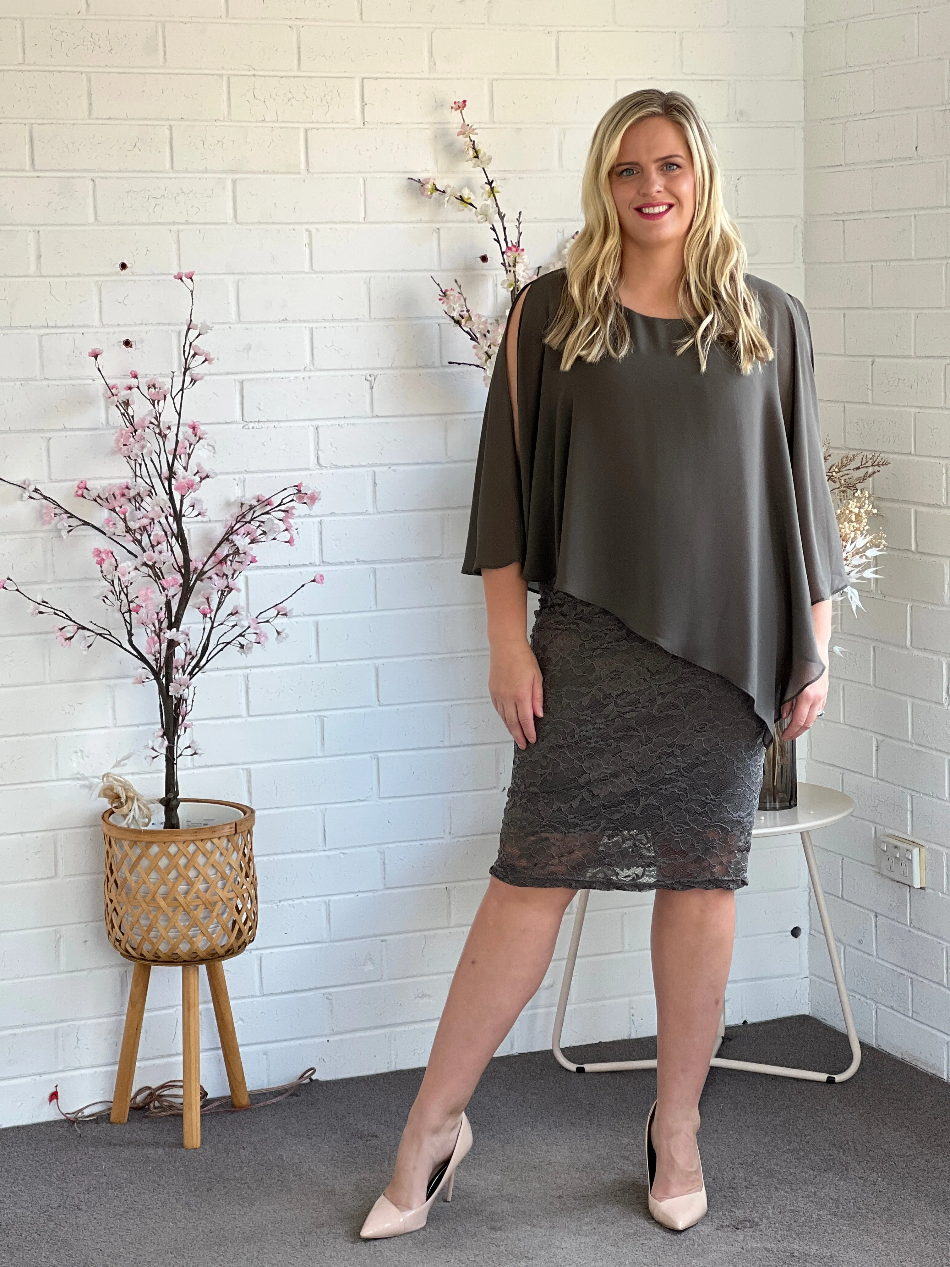 Geraldine Khaki Lace Dress