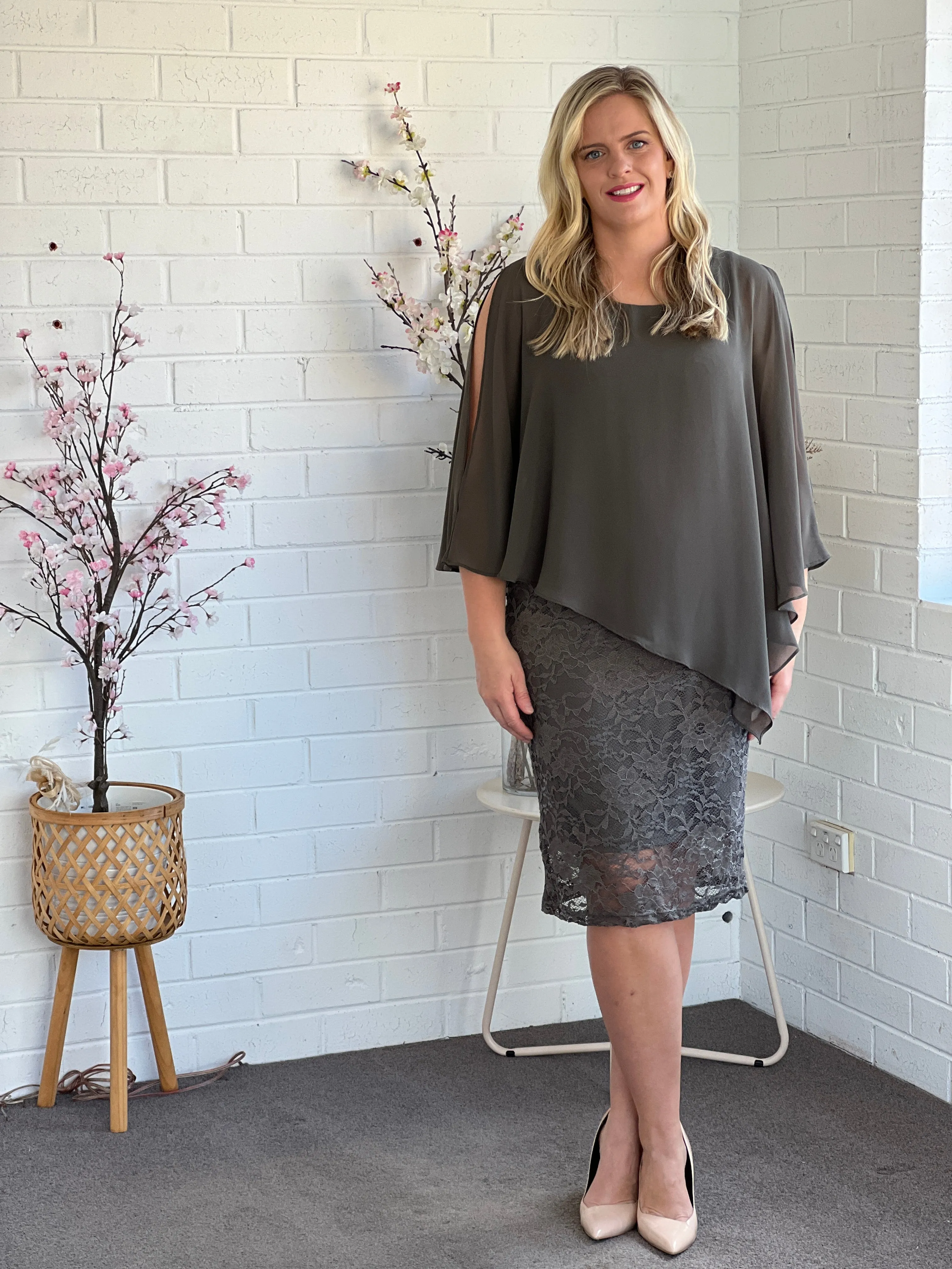 Geraldine Khaki Lace Dress