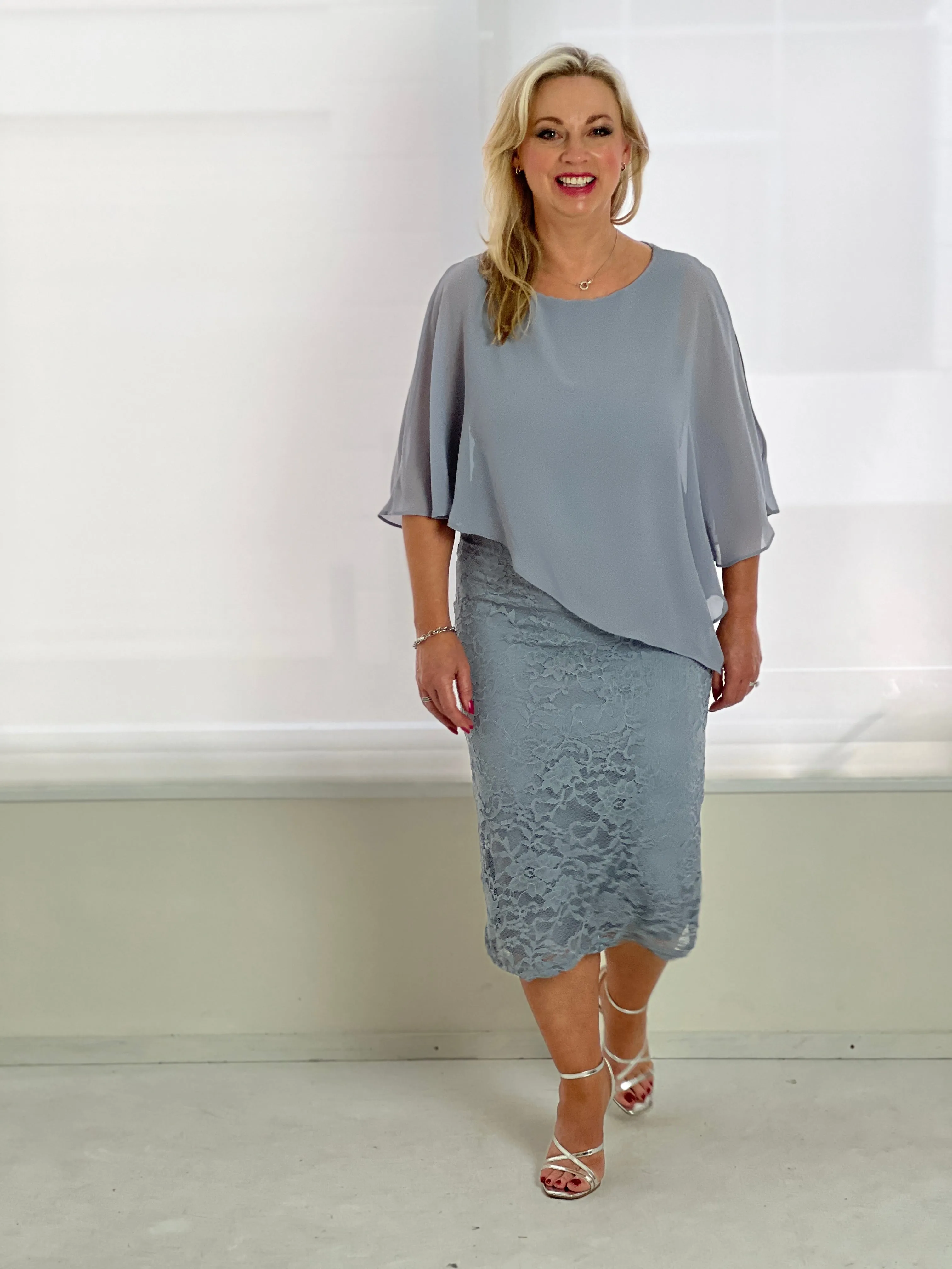 Geraldine Silver Grey Evening Dress