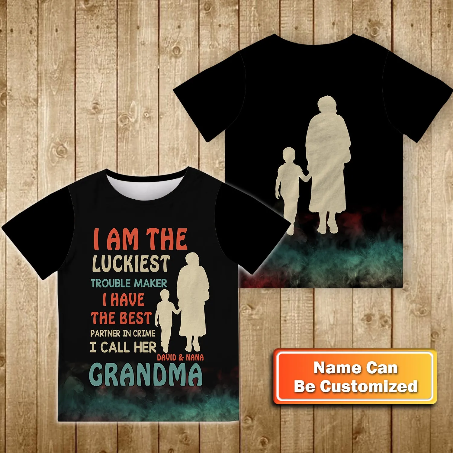 Gift for Grandson I Am The Luckiest Trouble Make Personalized Name 3D Kid Tshirt 772 NA93