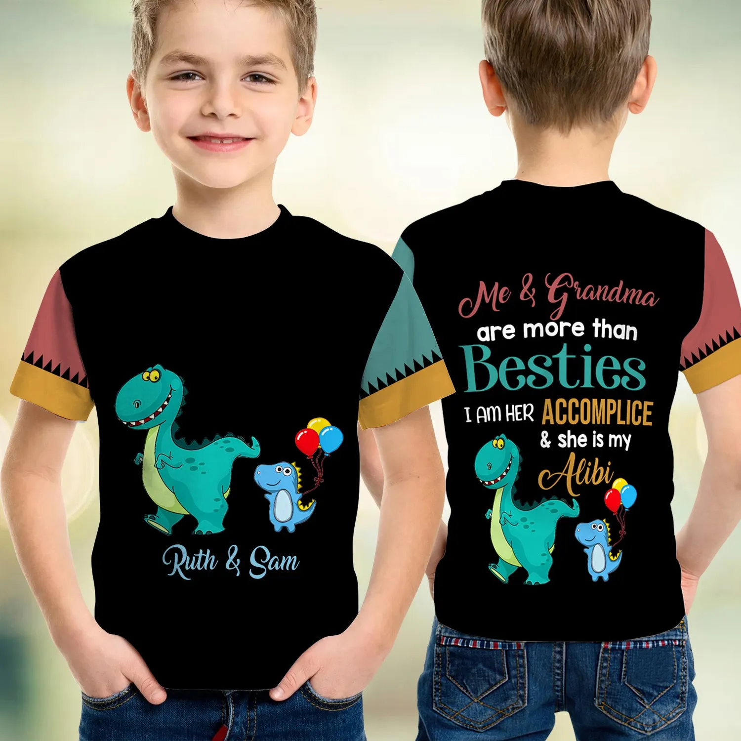 Gift for Grandson Me & Grandma Are More Than Besties I Am Her Accomplice & She Is My Alibi Personalized Name 3D Kid Tshirt