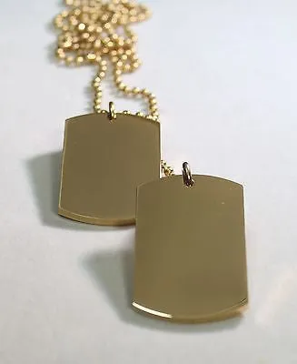 GOLD IPG PLATED PENDANT 2  DOG TAG SOLID  STAINLESS STEEL MILITARY STYLE