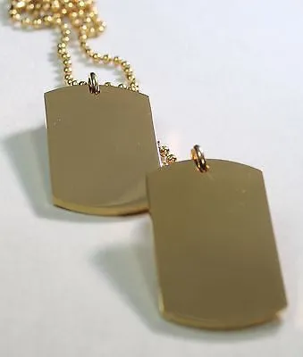 GOLD IPG PLATED PENDANT 2  DOG TAG SOLID  STAINLESS STEEL MILITARY STYLE