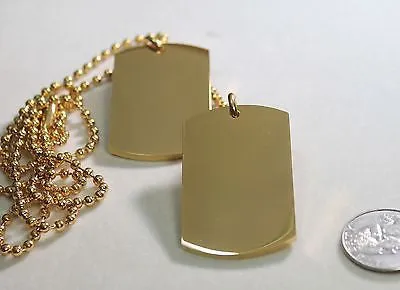 GOLD IPG PLATED PENDANT 2  DOG TAG SOLID  STAINLESS STEEL MILITARY STYLE