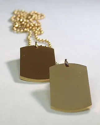 GOLD IPG PLATED PENDANT 2  DOG TAG SOLID  STAINLESS STEEL MILITARY STYLE