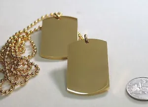 GOLD IPG PLATED PENDANT 2  DOG TAG SOLID  STAINLESS STEEL MILITARY STYLE