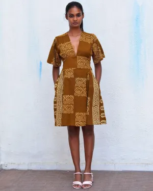 Golden Blossom Mustard Handblockprinted Cotton Dress - Hmbd
