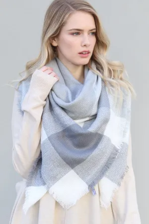 GRAY BLANKET FRINGED SCARF