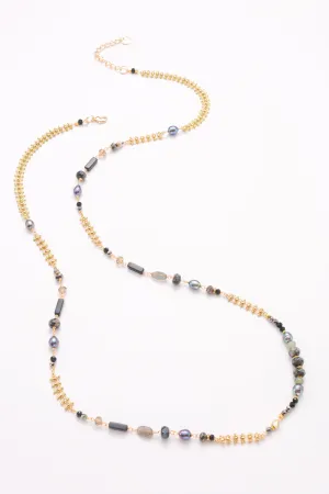 Grey Pearl Mix Long Necklace