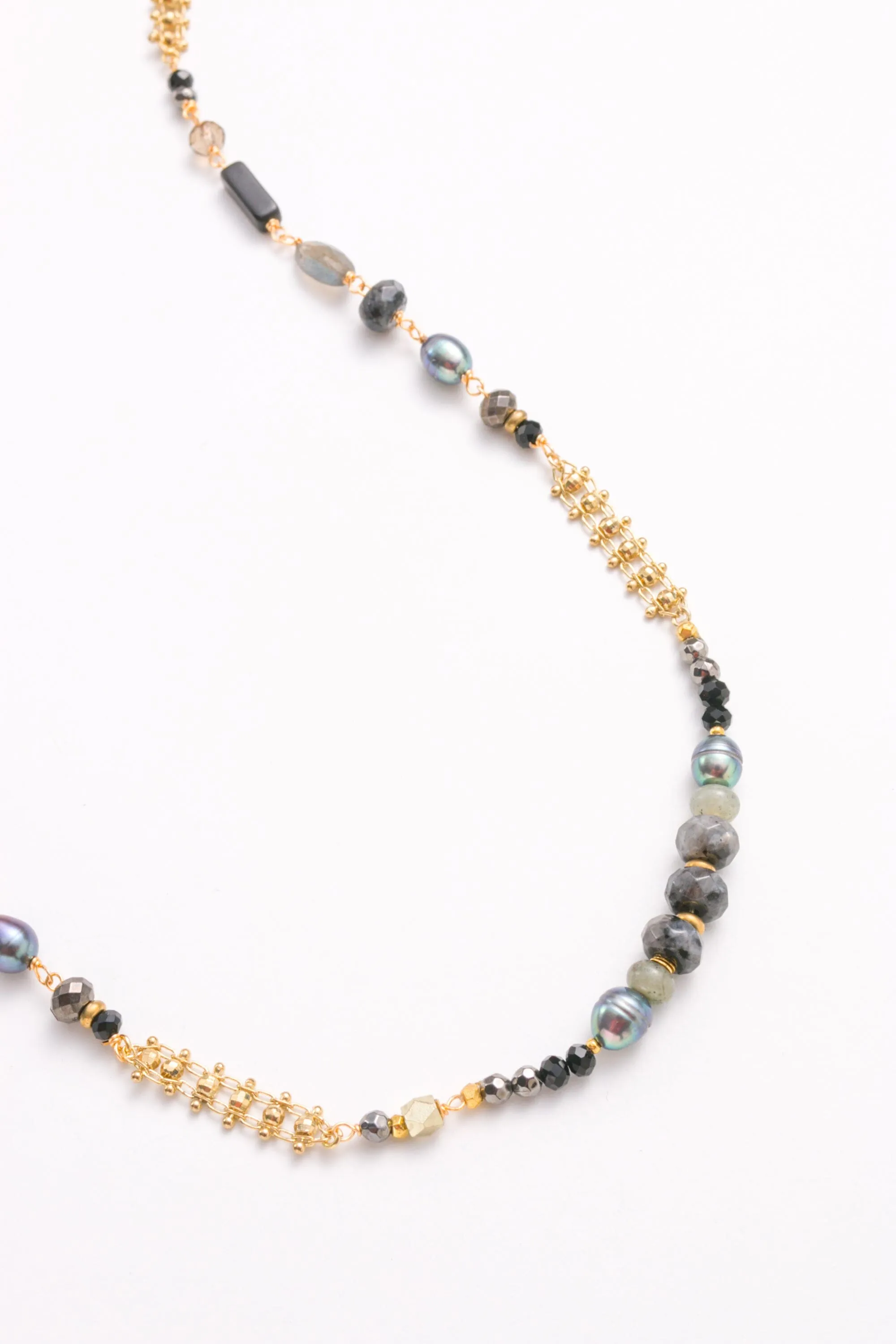 Grey Pearl Mix Long Necklace