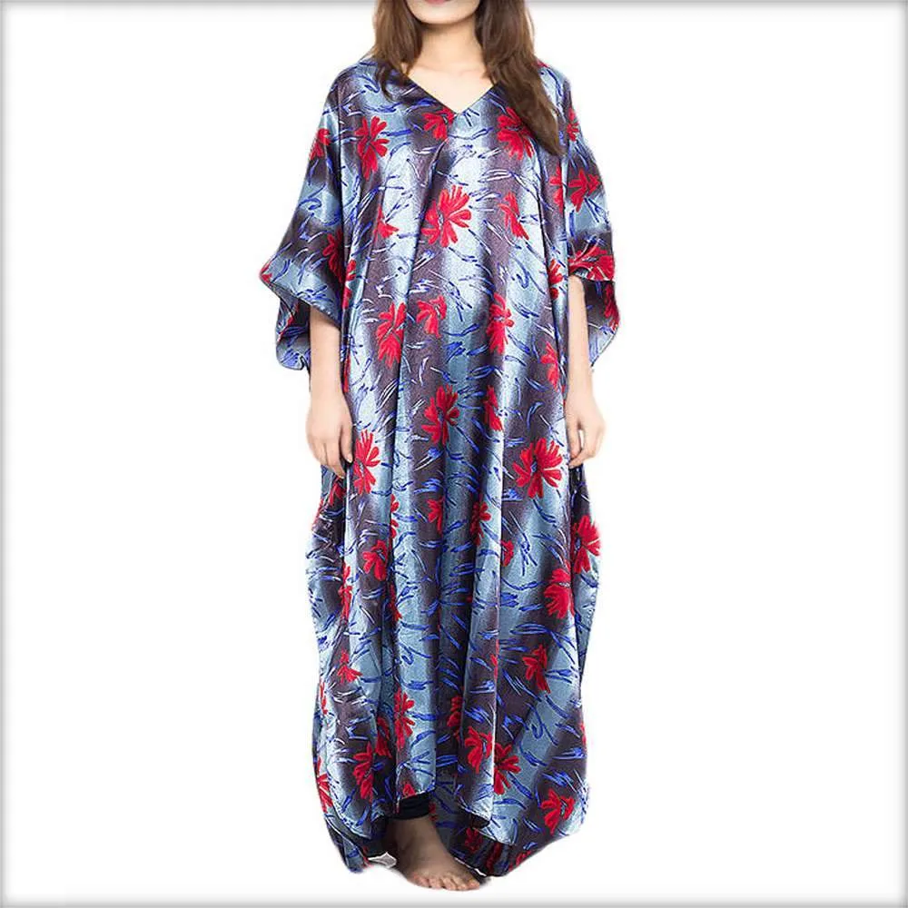Grey Printed Long Nighty Kaftan