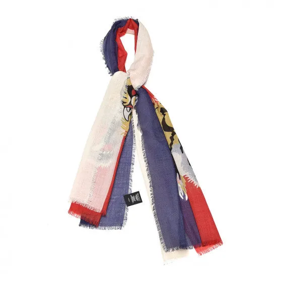 Gucci Wool Sylvie Tiger Scarf in Sapphire and Ivory